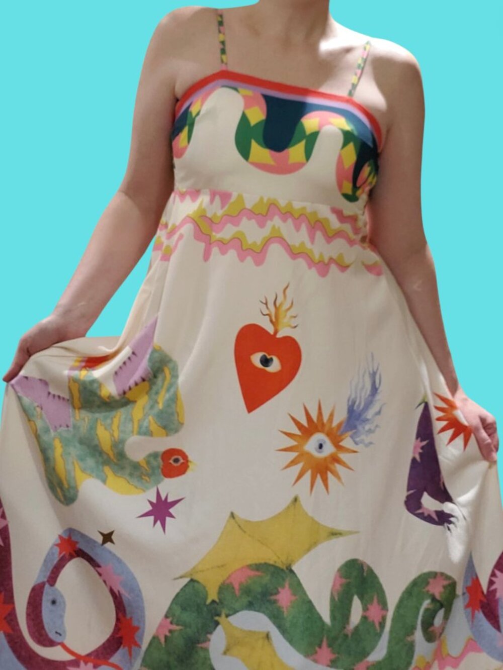 X&Z Seeker Inspired Mythical Graphic Print Smocked Maxi Dress Size Medium